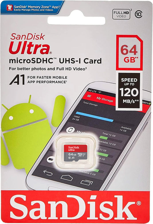 SanDisk Ultra Android A1 microSDXC hukommelseskort, 64Gb, Klasse 10 / UHS-1 U1 SDSQUAB-064G-GN6MN