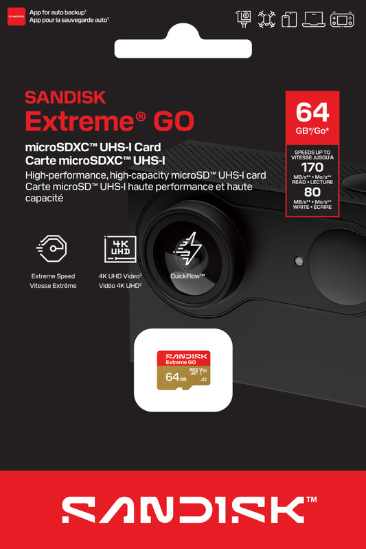 SanDisk Extreme GO Android A2 microSDXC hukommelseskort, 64Gb, Klasse 10 / UHS-1 U1 SDSQXGN-064G-GN6MN