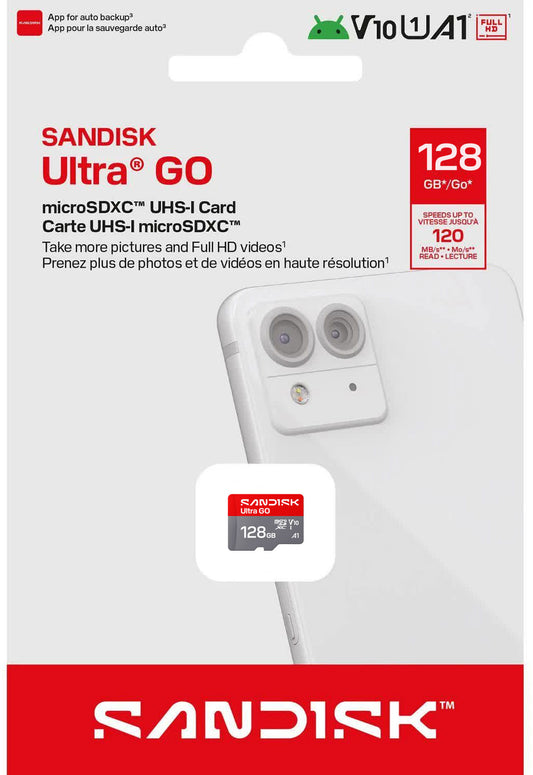 microSDXC SanDisk Ultra GO Android A1 hukommelseskort, 128Gb, Klasse 10 / UHS-1 U1 SDSQUGN-128G-GN6MN