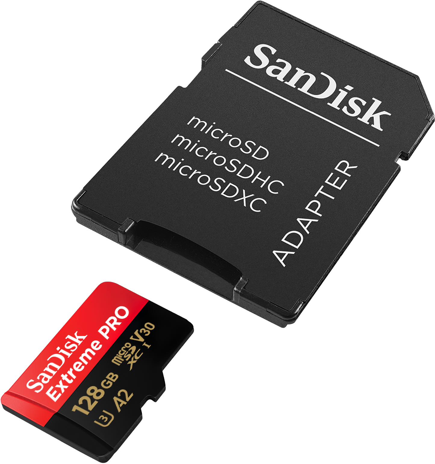 Hukommelseskort microSDXC SanDisk Extreme Pro, 128Gb, Klasse 10 / UHS-1 U3, Med Adapter SDSQXCD-128G-GN6MA