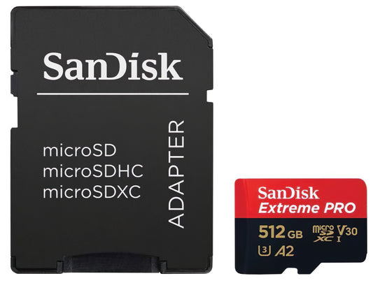 Hukommelseskort microSDXC SanDisk Extreme Pro, 512Gb, Klasse 10 / UHS-1 U3, Med Adapter SDSQXCD-512G-GN6MA