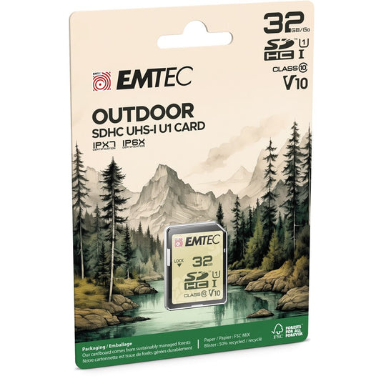 SDHC-hukommelseskort Emtec Outdoor, 32GB, Klasse 10 / UHS-1 U1 ECMSD32GHCU1OR