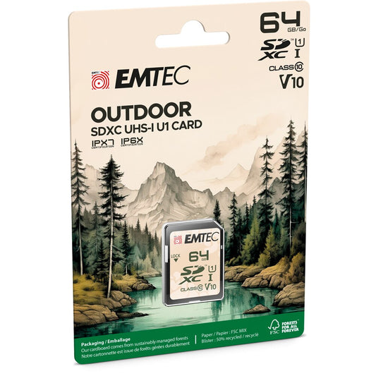 SDHC-hukommelseskort Emtec Outdoor, 64Gb, Klasse 10 / UHS-1 U1 ECMSD64GXCU1OR
