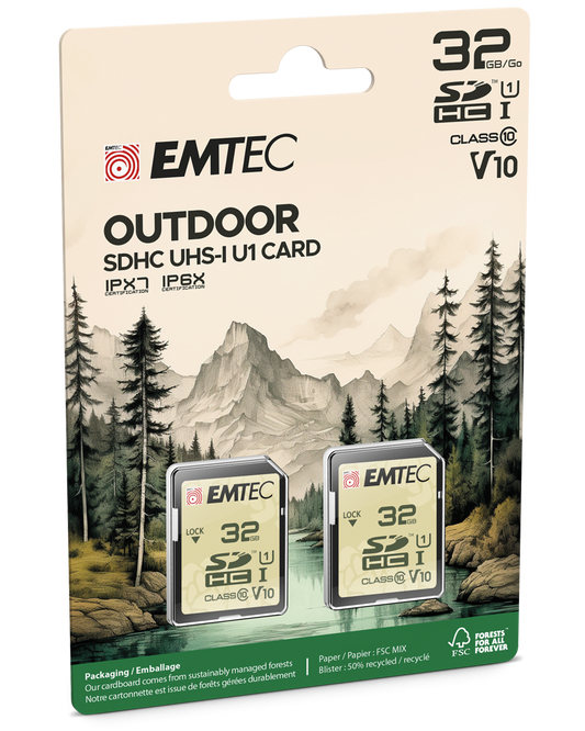 SDHC-hukommelseskort Emtec Rugged Outdoor, 32Gb, Klasse 10 / UHS-1 U1, Sæt med 2 stykker ECMSD32GHCU1ORP2