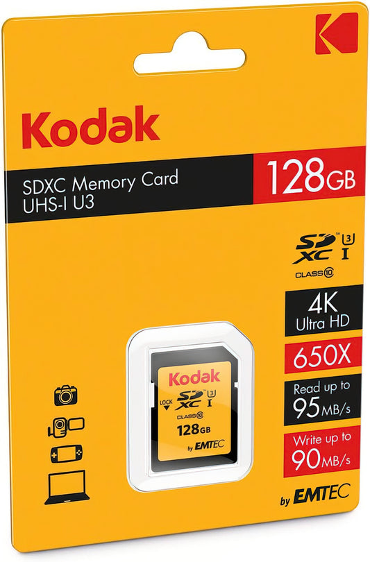 Kodak SDXC Hukommelseskort, 128Gb, Klasse 10 / UHS-1 U3 EKMSD128GXC10HPRK