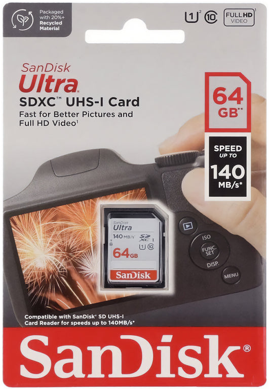 SDXC-hukommelseskort SanDisk Ultra, 64Gb, Klasse 10 / UHS-1 U1 SDSDUNB-064G-GN6IN