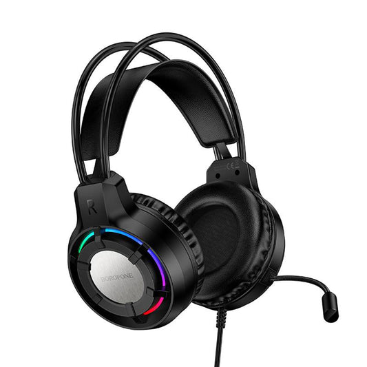 Gaming Headset 3.5mm Borofone BO112 Wave, RGB, 2m, Sort