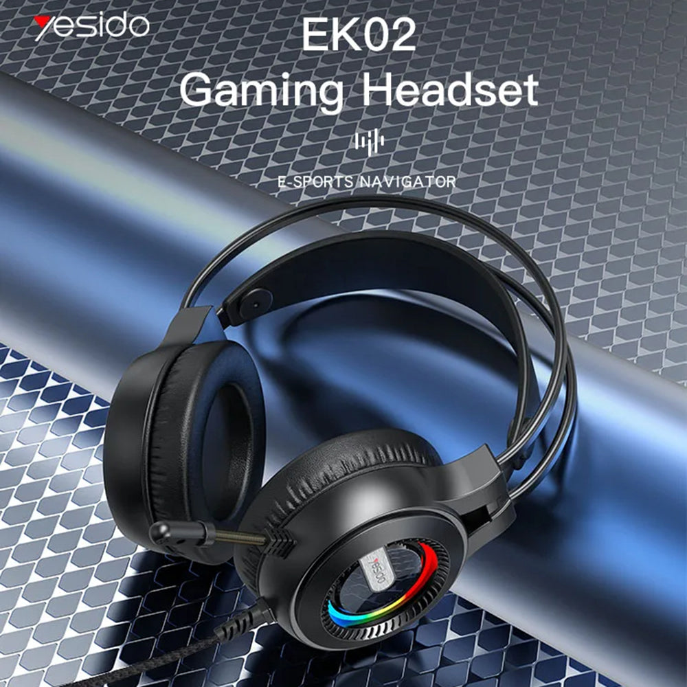 Gaming Headset 3.5mm Yesido EK02, RGB, 2.2m, Sort