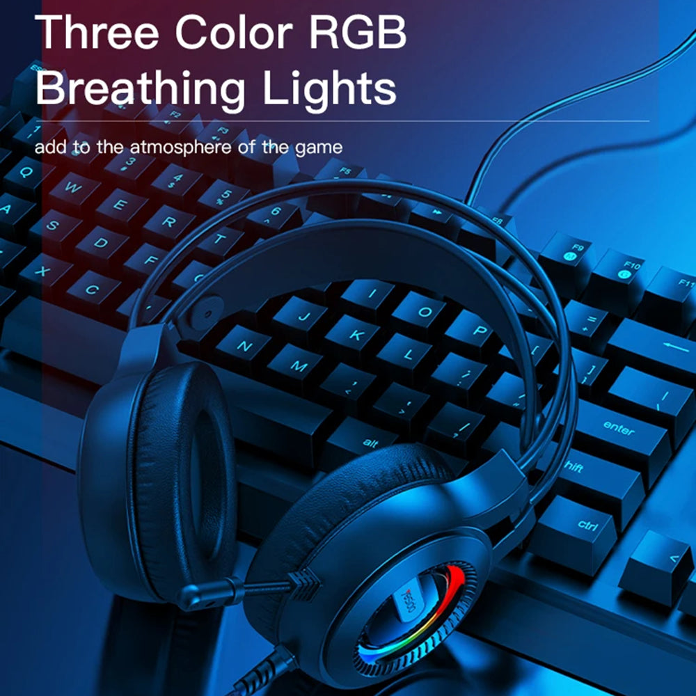 Gaming Headset 3.5mm Yesido EK02, RGB, 2.2m, Sort