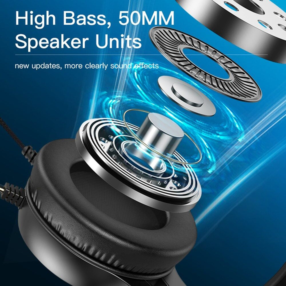 Gaming Headset 3.5mm Yesido EK02, RGB, 2.2m, Sort