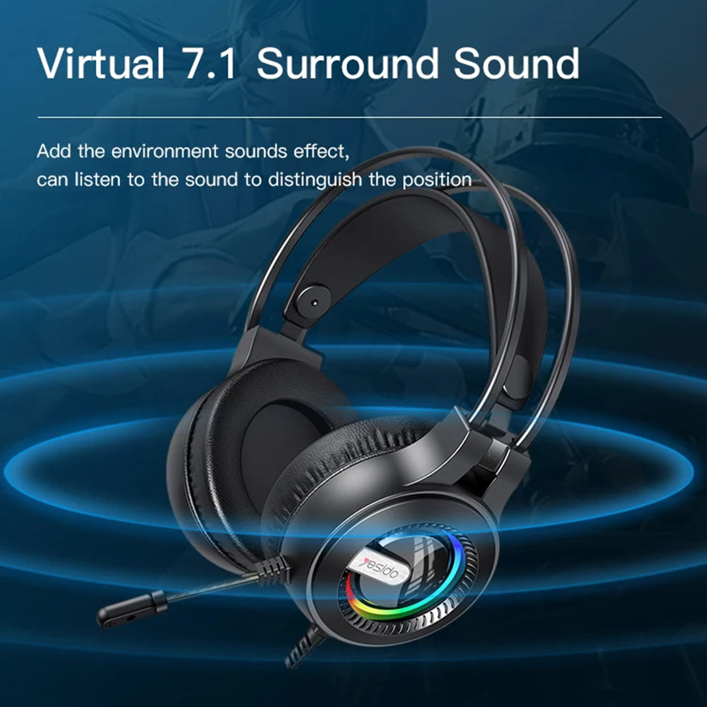 Gaming Headset 3.5mm Yesido EK02, RGB, 2.2m, Sort