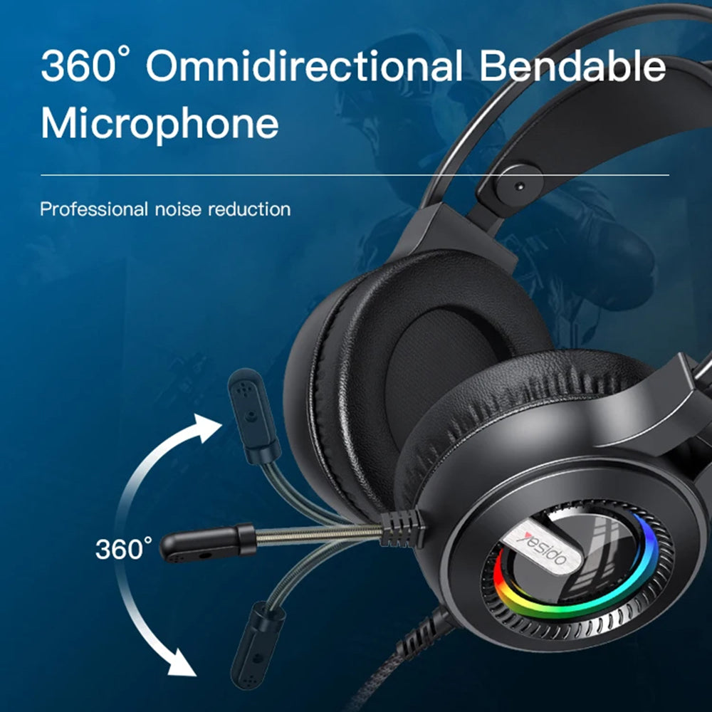 Gaming Headset 3.5mm Yesido EK02, RGB, 2.2m, Sort