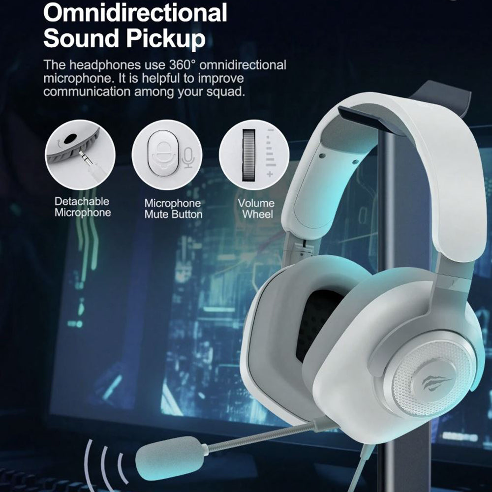 Gaming Headset USB HAVIT H2230U, 1.8m, Hvid