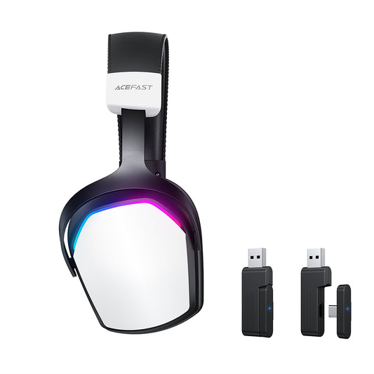 Acefast H11 trådløse gaming-hovedtelefoner, RGB, BT / Wi-Fi / kablet, hvide