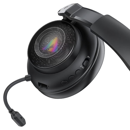 Acefast H15 trådløse gamingheadset, RGB, BT / Wi-Fi / kablet, sort