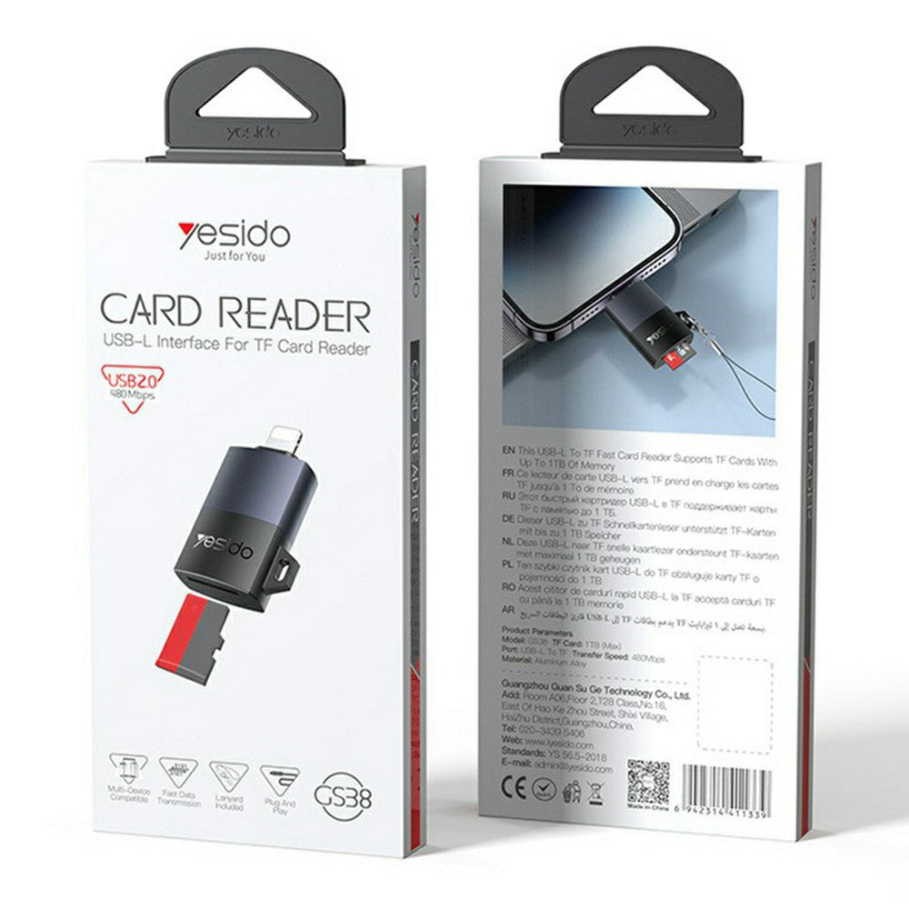 Lightning Card Reader Yesido GS38, microSD, Grå, Genforseglet