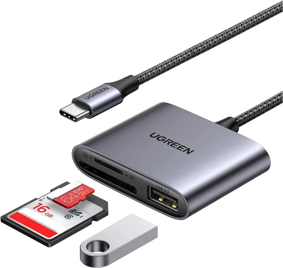Kortlæser USB-C UGREEN CM387, USB-A (OTG) - SD - microSD, Sort