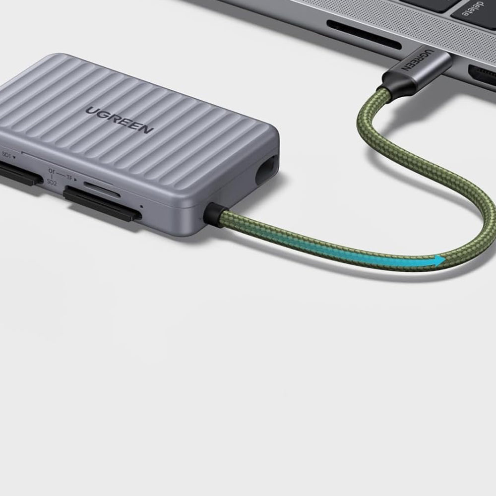 USB-C-kortlæser med UGREEN 55886-organisator, 2 x SD - microSD, Grå