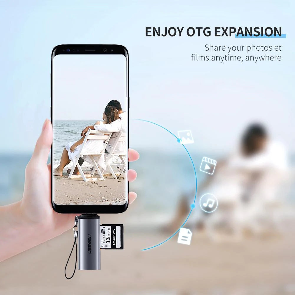 Kortlæser USB-C UGREEN CM184, SD - microSD, Grå