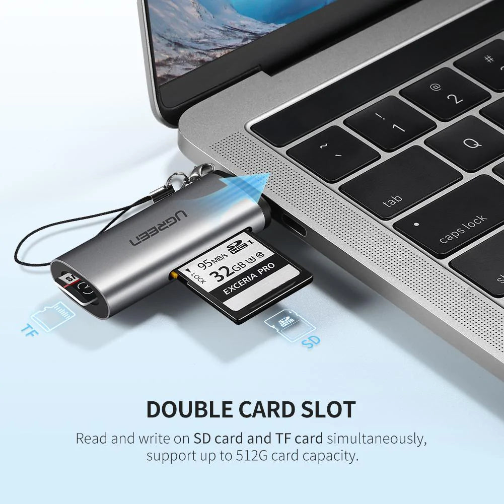 Kortlæser USB-C UGREEN CM184, SD - microSD, Grå