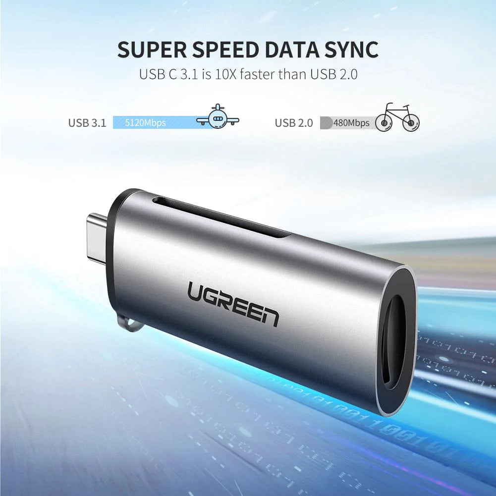 Kortlæser USB-C UGREEN CM184, SD - microSD, Grå