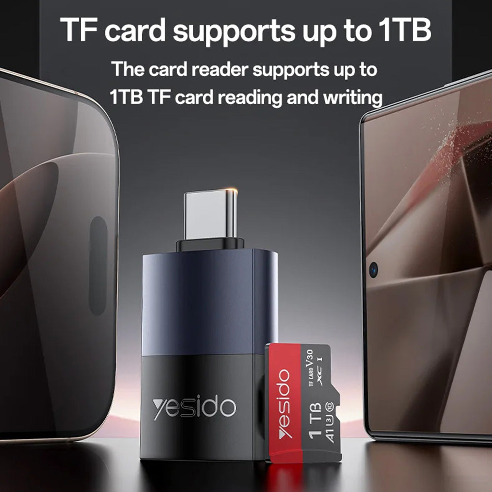 USB-C-kortlæser Yesido GS37, microSD, Sort