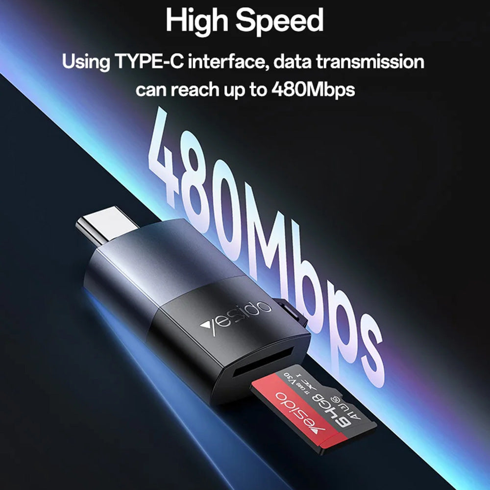USB-C-kortlæser Yesido GS37, microSD, Sort