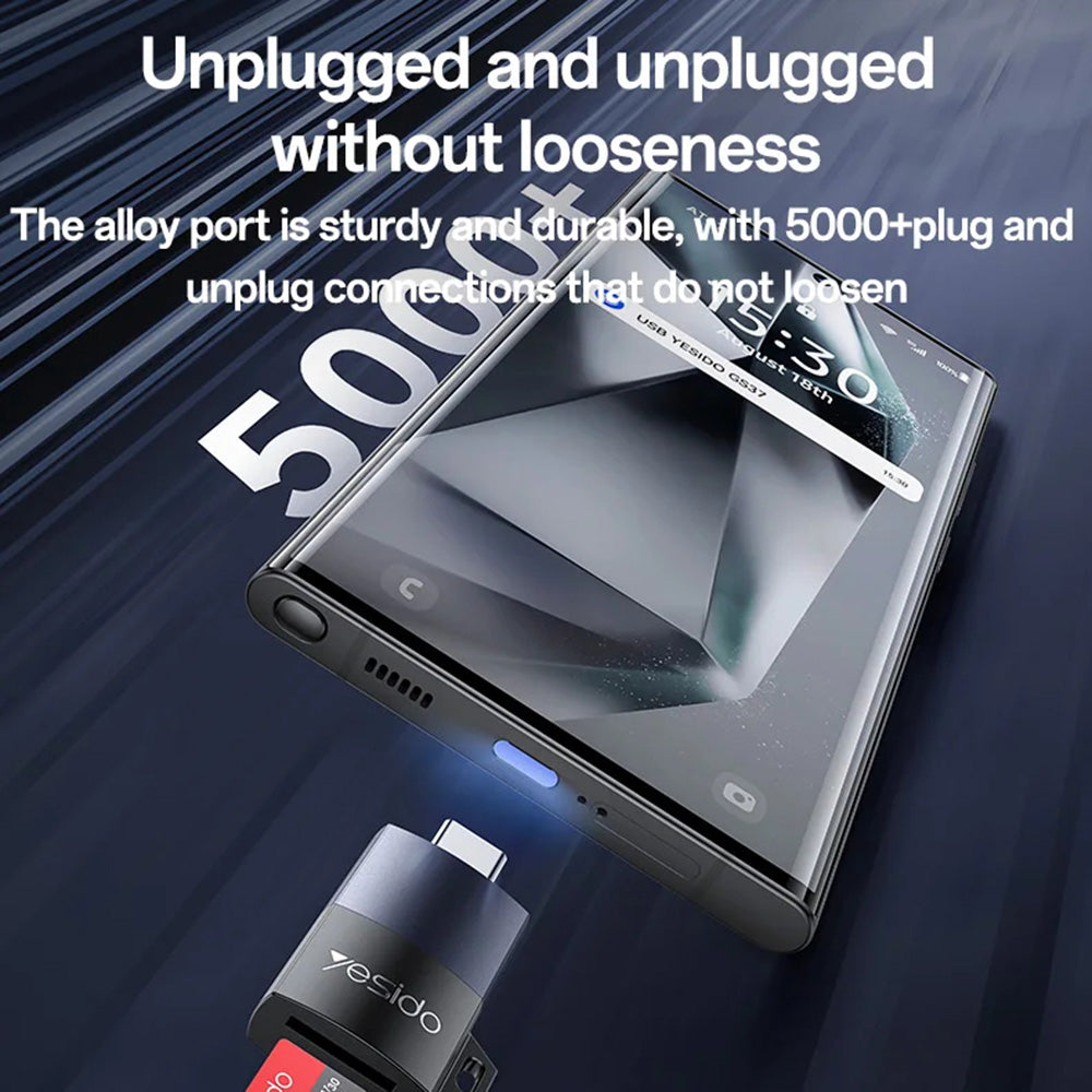 USB-C-kortlæser Yesido GS37, microSD, Sort