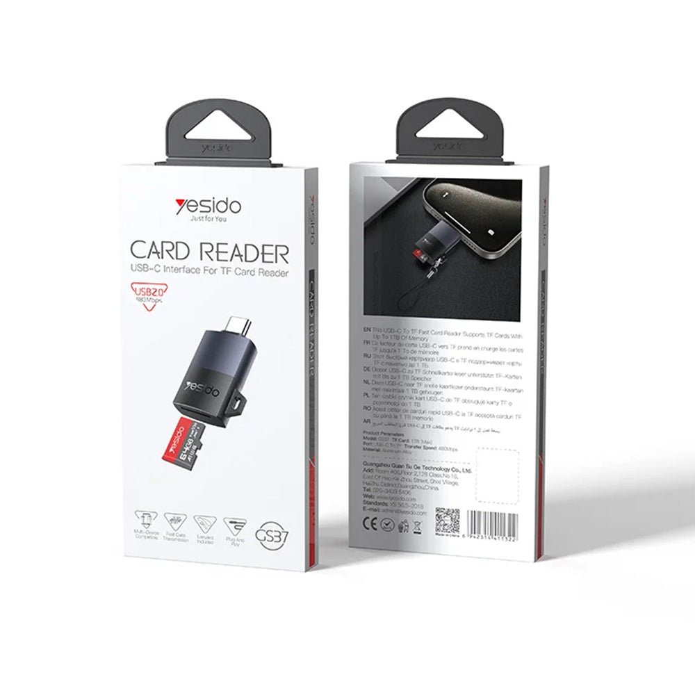 USB-C-kortlæser Yesido GS37, microSD, Sort