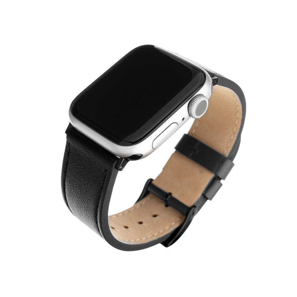 Fixed Leather rem til Apple Watch 49mm / 46mm / 45mm / 44mm / 42mm serien, Sort