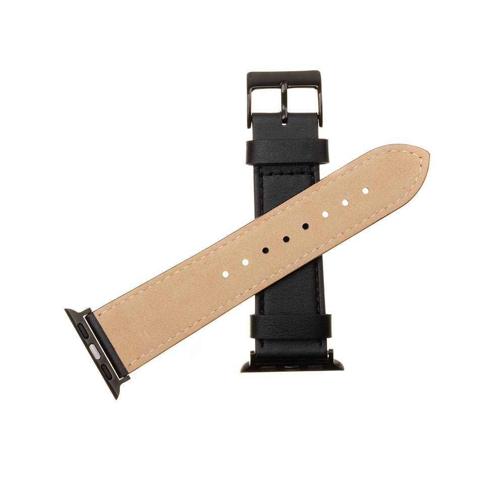 Fixed Leather rem til Apple Watch 49mm / 46mm / 45mm / 44mm / 42mm serien, Sort