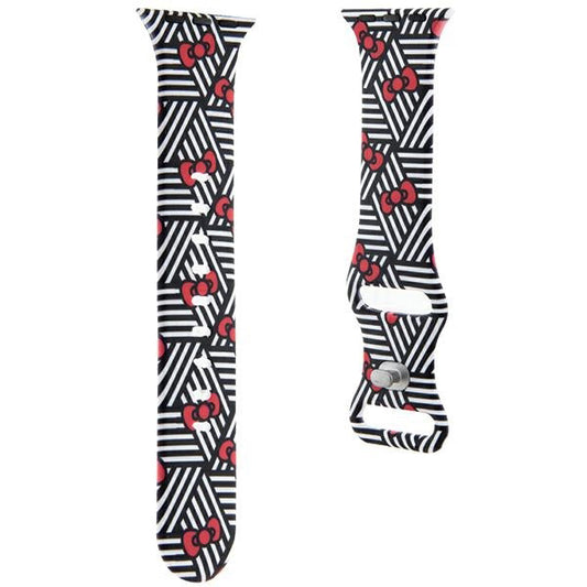 Hello Kitty silikonebælte med sløjfer & striber til Apple Watch 42mm / 41mm / 40mm / 38mm serien, sort