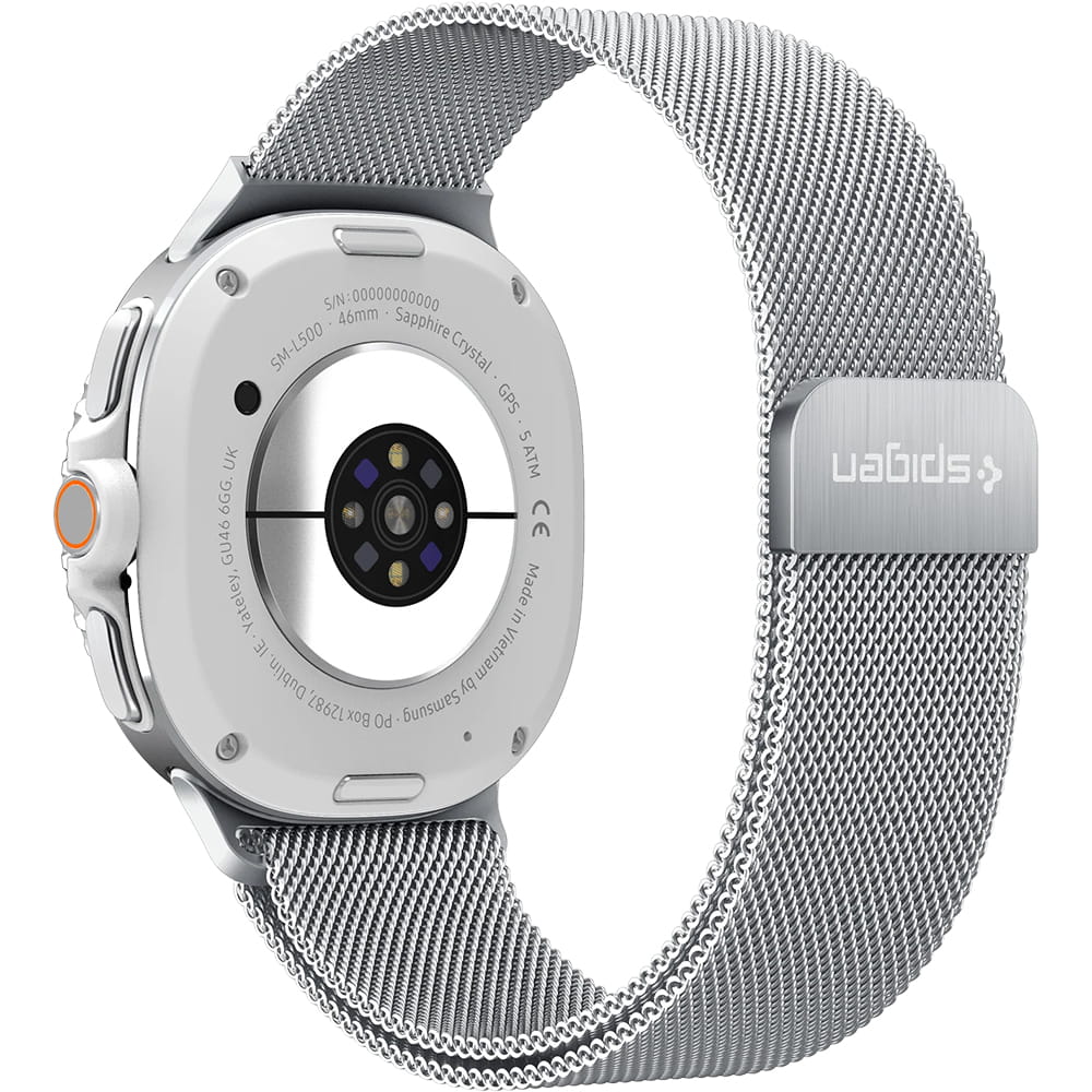 Spigen Metal Fit rem til Samsung Galaxy Watch9 / Watch8 / Watch8 Classic Series, Sølv AMP10121