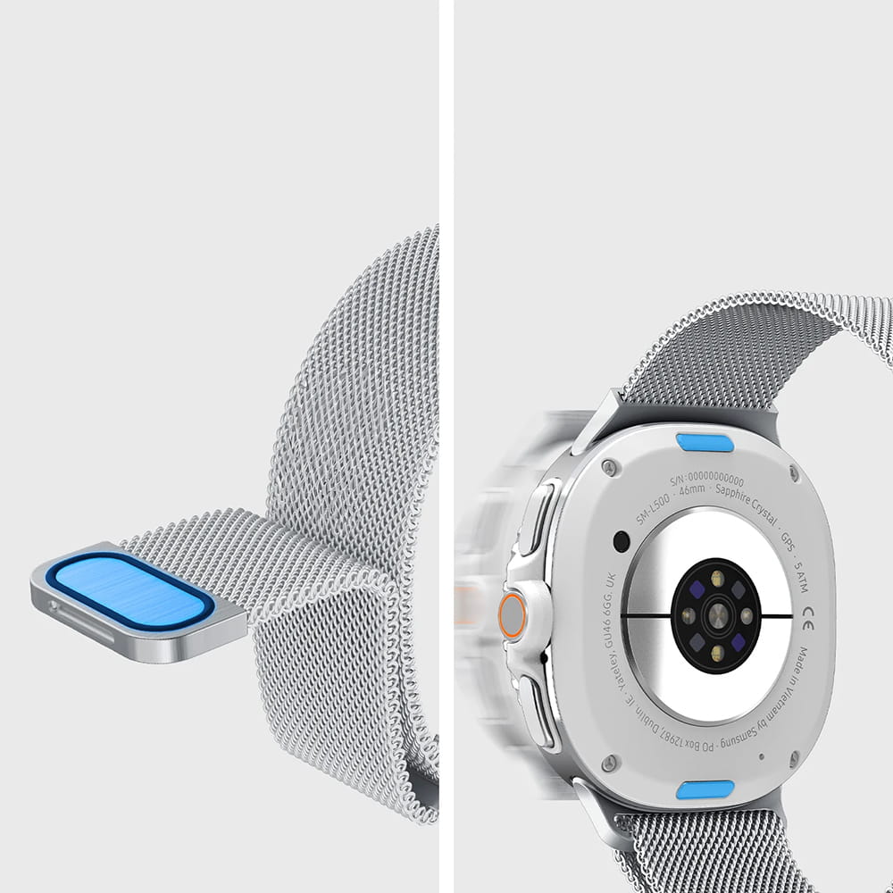 Spigen Metal Fit rem til Samsung Galaxy Watch9 / Watch8 / Watch8 Classic Series, Sølv AMP10121