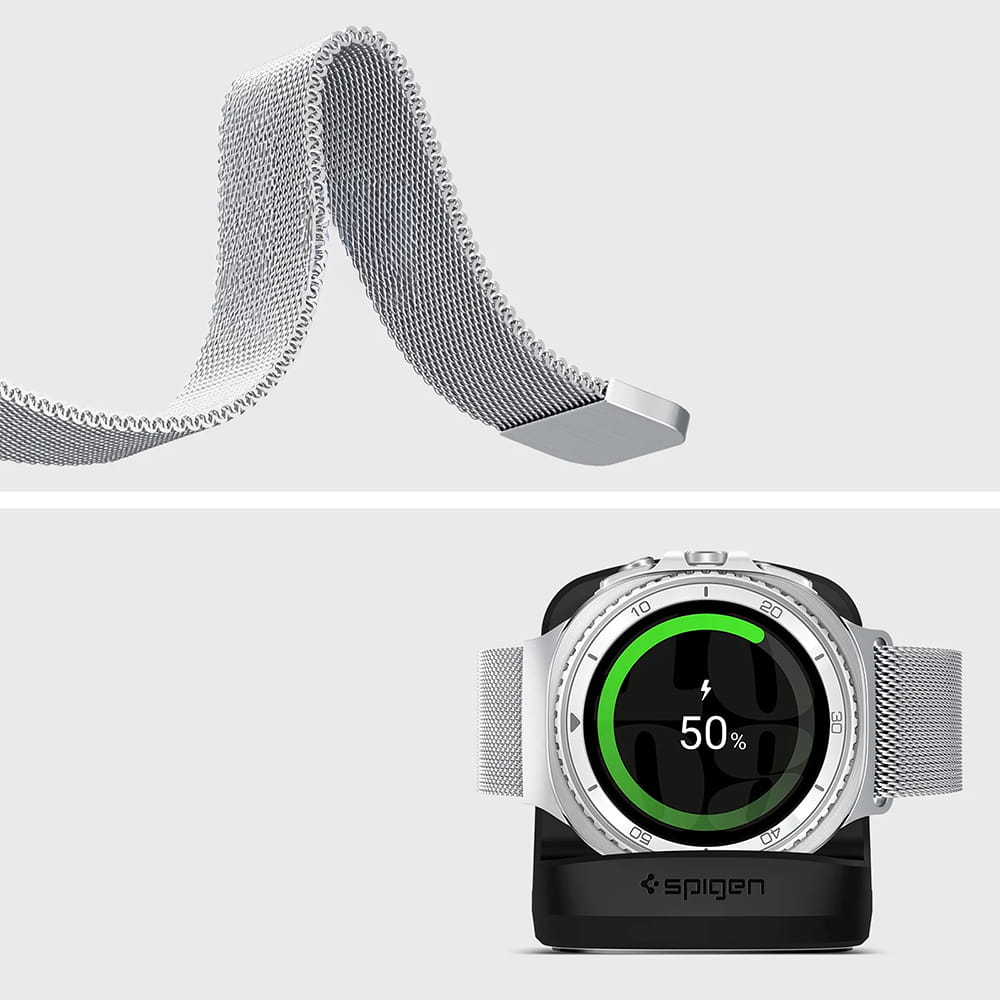 Spigen Metal Fit rem til Samsung Galaxy Watch9 / Watch8 / Watch8 Classic Series, Sølv AMP10121