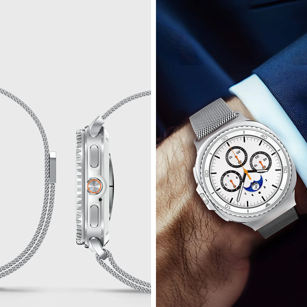 Spigen Metal Fit rem til Samsung Galaxy Watch9 / Watch8 / Watch8 Classic Series, Sølv AMP10121