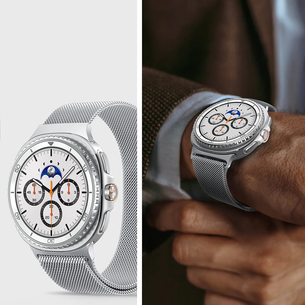 Spigen Metal Fit rem til Samsung Galaxy Watch9 / Watch8 / Watch8 Classic Series, Sølv AMP10121