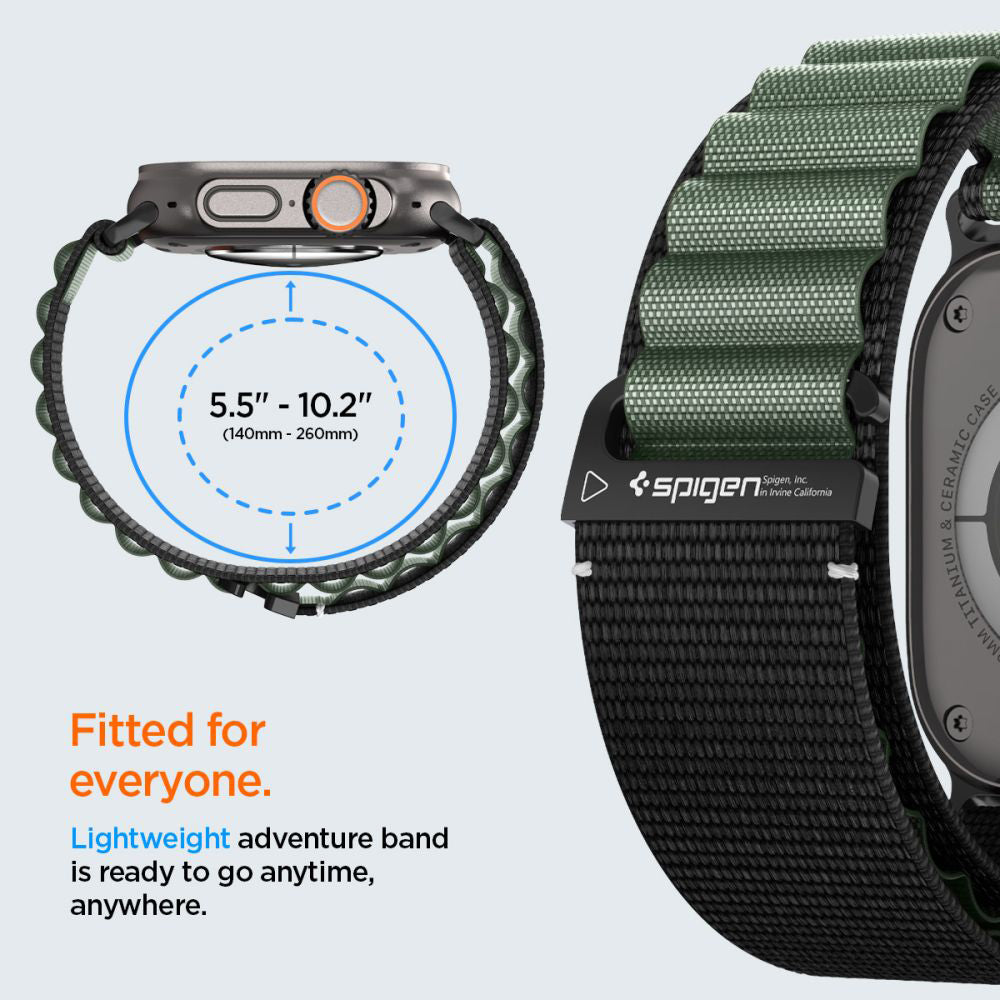 Spigen WBF1 rem til Apple Watch 49mm / 46mm / 45mm / 44mm serien, Sort Grøn AMP10223