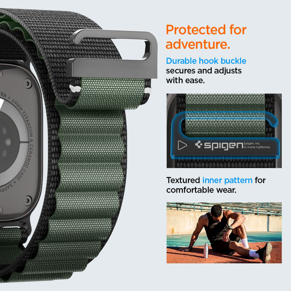 Spigen WBF1 rem til Apple Watch 49mm / 46mm / 45mm / 44mm serien, Sort Grøn AMP10223
