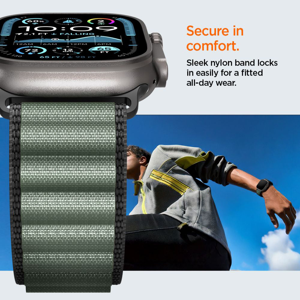 Spigen WBF1 rem til Apple Watch 49mm / 46mm / 45mm / 44mm serien, Sort Grøn AMP10223
