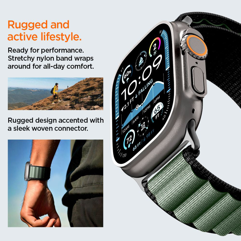 Spigen WBF1 rem til Apple Watch 49mm / 46mm / 45mm / 44mm serien, Sort Grøn AMP10223