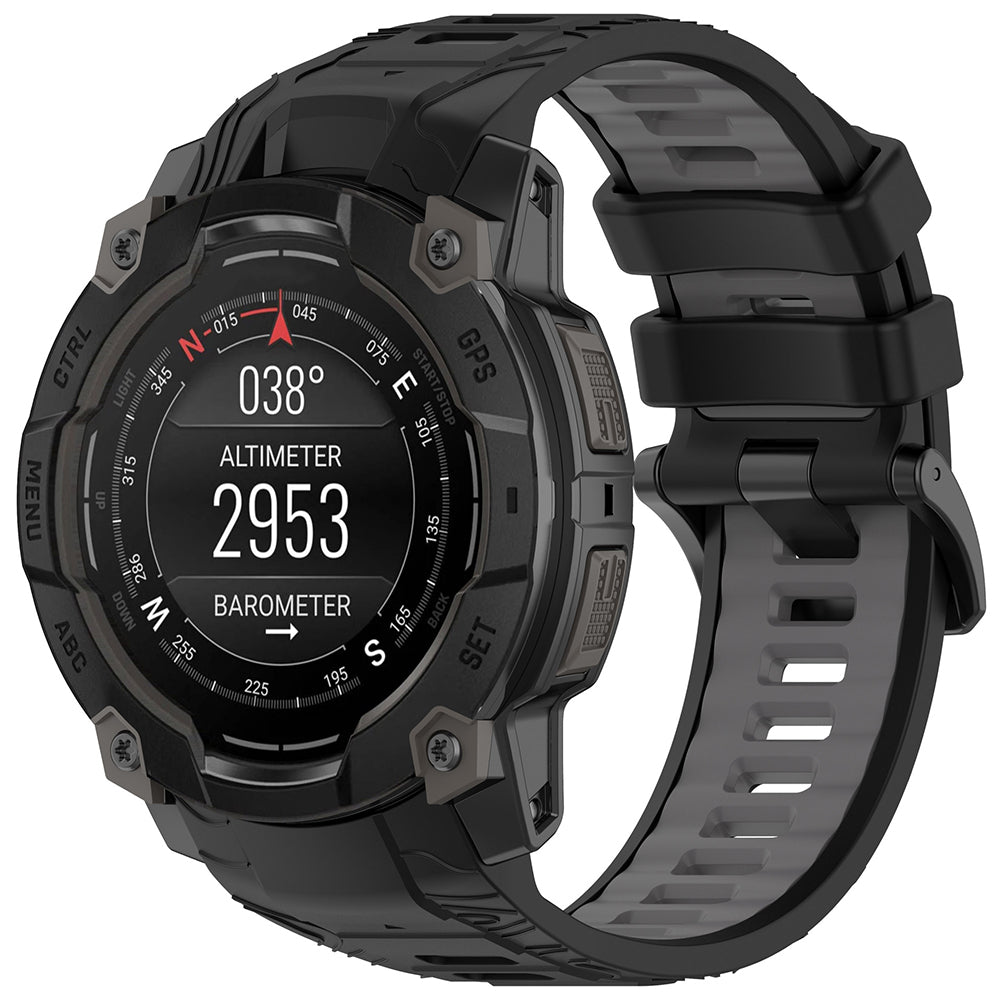 Techsuit W077 rem til Garmin Instinct 3 45mm Solar / Instinct 3 45mm, Sort Grå