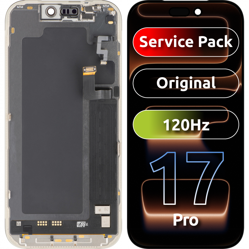 Display med Touchscreen til Apple iPhone 17 Pro, med Ramme, Sort, Servicepakke 661-56125
