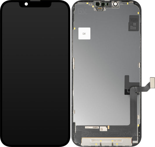 Display med Touchscreen GX til Apple iPhone 14 Plus, med Ramme, OLED IC Movable Version, Sort