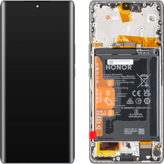 Touchscreen Display Touchscreen Honor Magic5 Lite, med ramme og batteri, Titanium Silver, Service Pack 0235AEMY