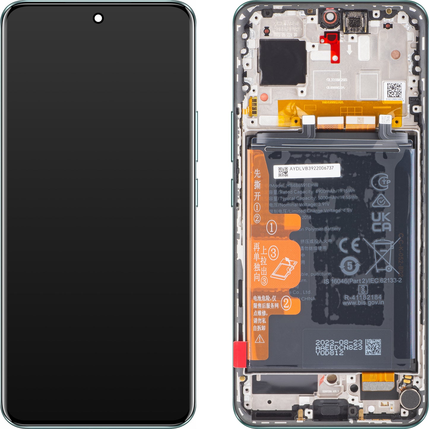 Display med touchscreen Honor 90, med ramme og batteri, smaragdgrøn, servicepakke 0235AGDP