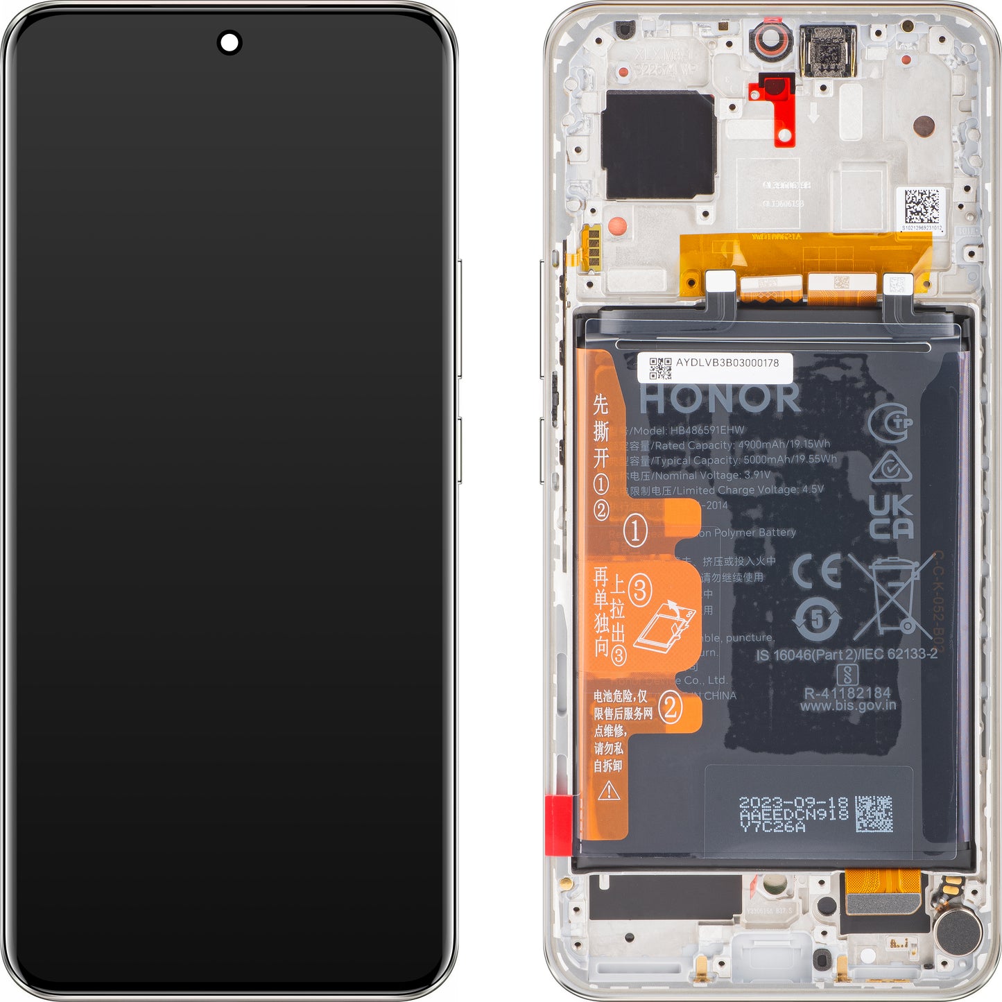 Touchscreen-display Honor 90, med ramme og batteri, sølv (diamantsølv), servicepakke 0235AGDR