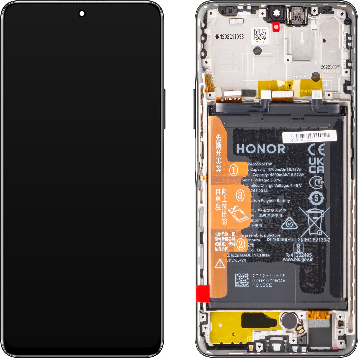 Touchscreen Display Touchscreen Honor Magic4 Lite, med ramme og batteri, Midnight Black, Service Pack 0235ABSK