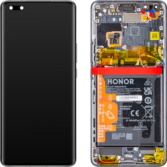 Touchscreen Display Touchscreen Honor Magic4 Pro, med ramme og batteri, sort, servicepakke 0235AGXA