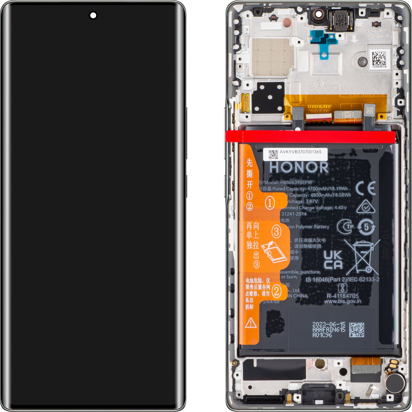 Touchscreen Display Honor 70, with Frame and Battery, Midnight Black, Service Pack 0235ACMF